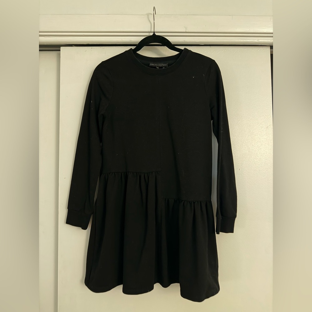 English Factory Black Long-Sleeve Tiered Kids Dress